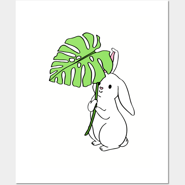 Monstera Leaf Bunny I Wall Art by natelledrawsstuff